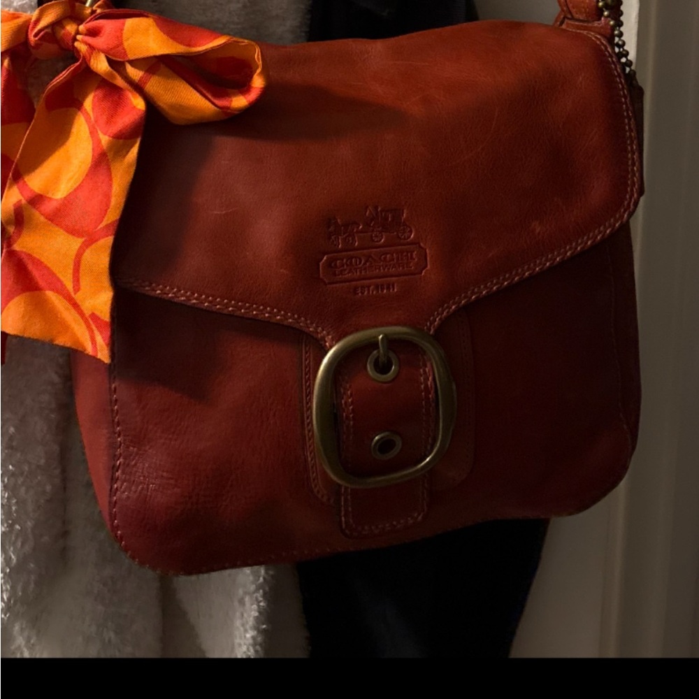 Coach Leather Crossbody Saddle Bag in Deep Brown-Red with Brass Buckle - Picture 2 of 7